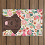Chocolate Lab florals dog breed portrait pet art dog lover gifts labrador retriever Outdoor Rug Gallery Image 1