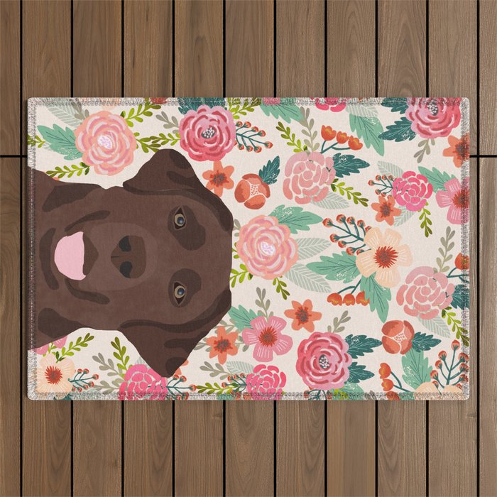 Chocolate Lab florals dog breed portrait pet art dog lover gifts labrador retriever Outdoor Rug Gallery Image 1