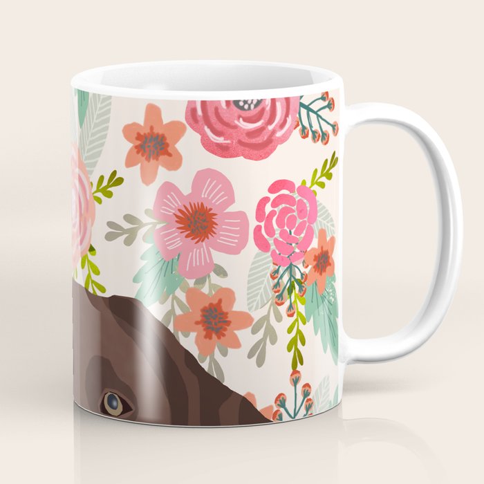 Chocolate Lab florals dog breed portrait pet art dog lover gifts labrador retriever Coffee Mug Gallery Image 1