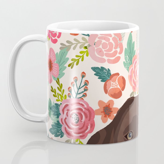 Chocolate Lab florals dog breed portrait pet art dog lover gifts labrador retriever Coffee Mug Gallery Image 3