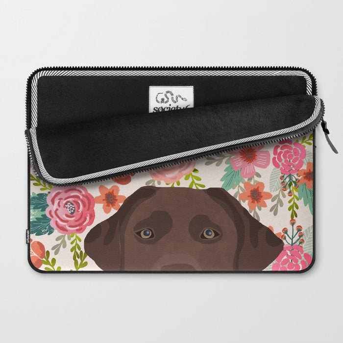 Chocolate Lab florals dog breed portrait pet art dog lover gifts labrador retriever Laptop Sleeve Gallery Image 2