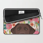 Chocolate Lab florals dog breed portrait pet art dog lover gifts labrador retriever Laptop Sleeve Gallery Image 2