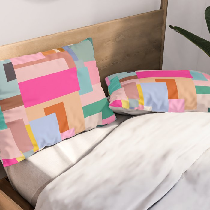 Color Block Print Mid Century Modern Decor Pink Aesthetic Retro Wall Art Geometric Pattern Abstract Pillow Sham Gallery Image 2