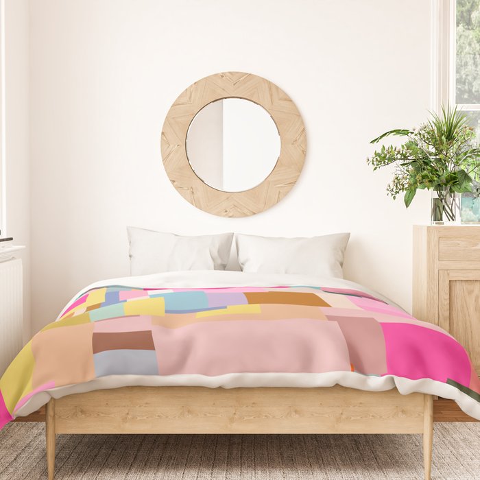 Color Block Print Mid Century Modern Decor Pink Aesthetic Retro Wall Art Geometric Pattern Abstract Duvet Cover Gallery Image 3