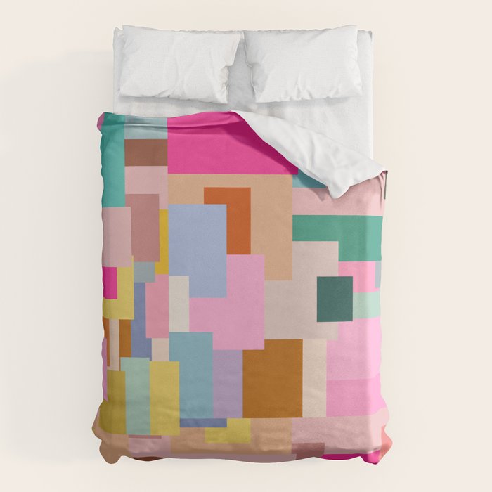 Color Block Print Mid Century Modern Decor Pink Aesthetic Retro Wall Art Geometric Pattern Abstract Duvet Cover Gallery Image 6