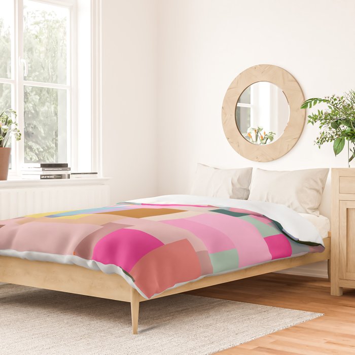 Color Block Print Mid Century Modern Decor Pink Aesthetic Retro Wall Art Geometric Pattern Abstract Duvet Cover Gallery Image 2