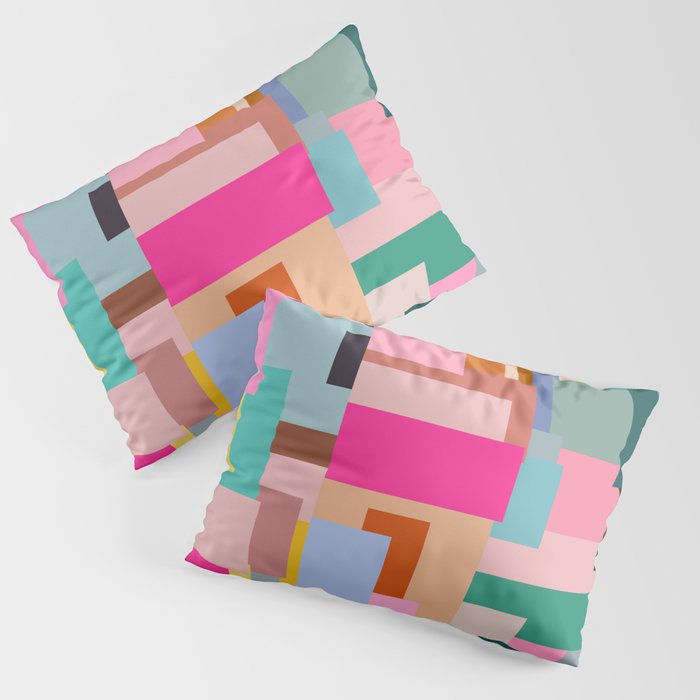 Color Block Print Mid Century Modern Decor Pink Aesthetic Retro Wall Art Geometric Pattern Abstract Pillow Sham Gallery Image 3