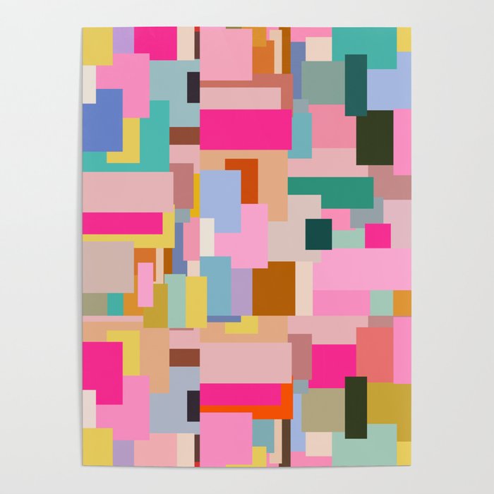 Color Block Print Mid Century Modern Decor Pink Aesthetic Retro Wall Art Geometric Pattern Abstract Poster Gallery Image 4