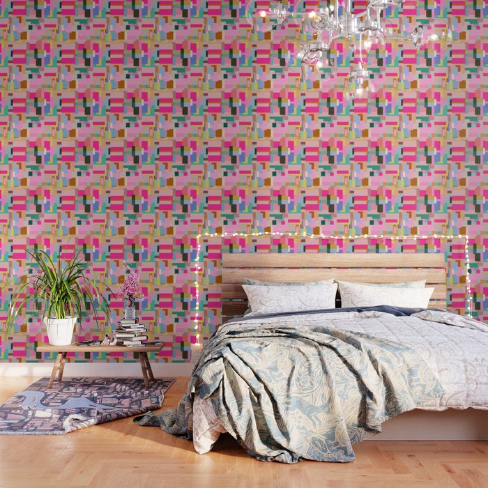 Color Block Print Mid Century Modern Decor Pink Aesthetic Retro Wall Art Geometric Pattern Abstract Wallpaper Gallery Image 3