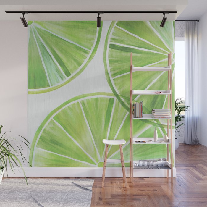 Fresh Lime Citrus Abstract Watercolor Wall Mural Gallery Image 1
