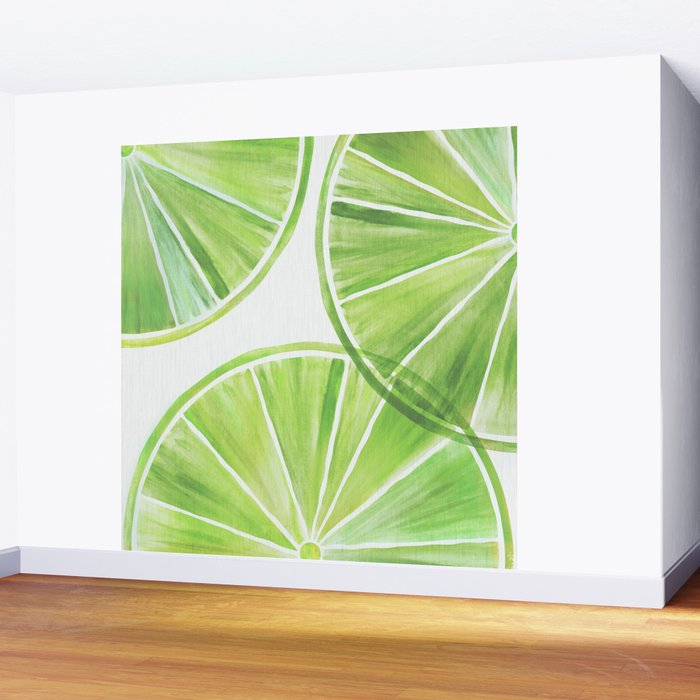Fresh Lime Citrus Abstract Watercolor Wall Mural Gallery Image 2