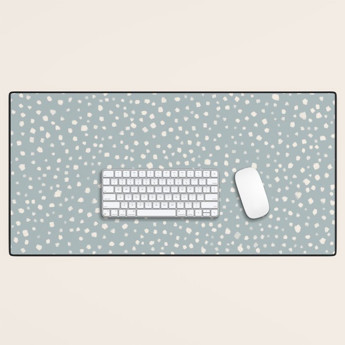Minimal Painted Smudge Dots Pattern in Light Blue Gray and Cream Desk Mat Gallery Image 1
