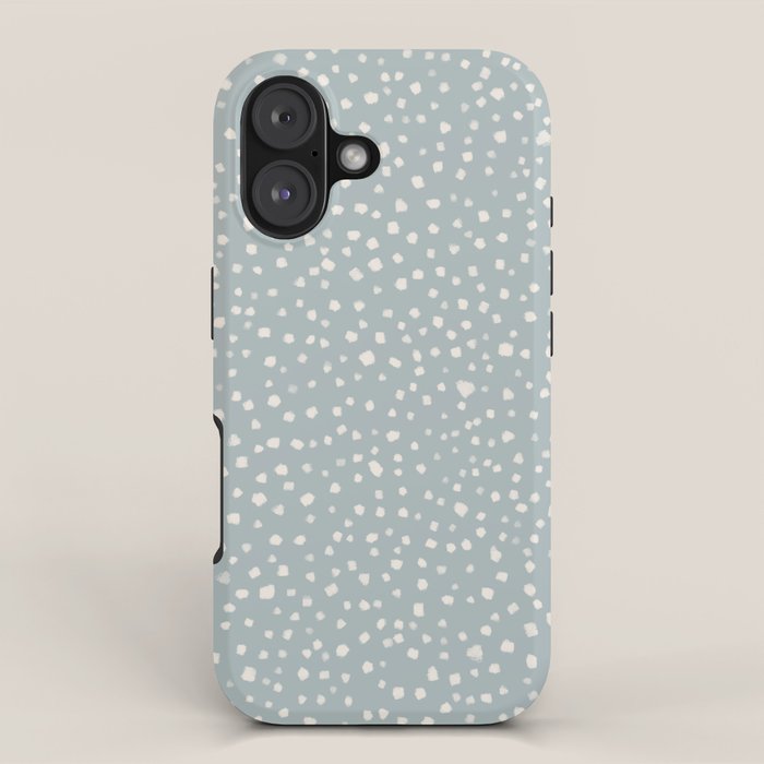 Minimal Painted Smudge Dots Pattern in Light Blue Gray and Cream iPhone Case Gallery Image 1