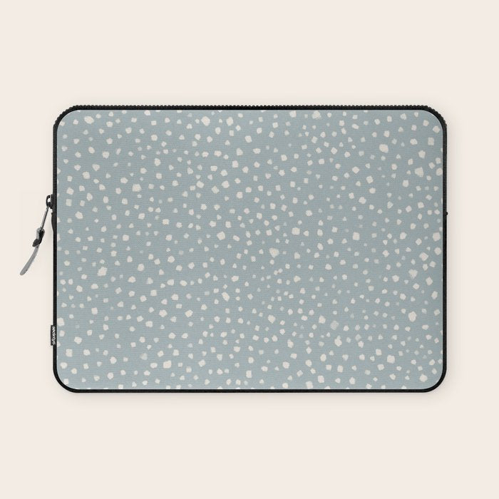 Minimal Painted Smudge Dots Pattern in Light Blue Gray and Cream Laptop Sleeve Gallery Image 1
