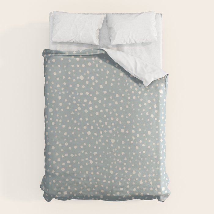 Minimal Painted Smudge Dots Pattern in Light Blue Gray and Cream Duvet Cover Gallery Image 1