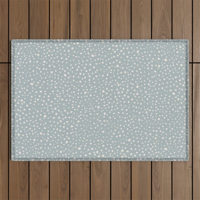 Minimal Painted Smudge Dots Pattern in Light Blue Gray and Cream Outdoor Rug Gallery Image 1