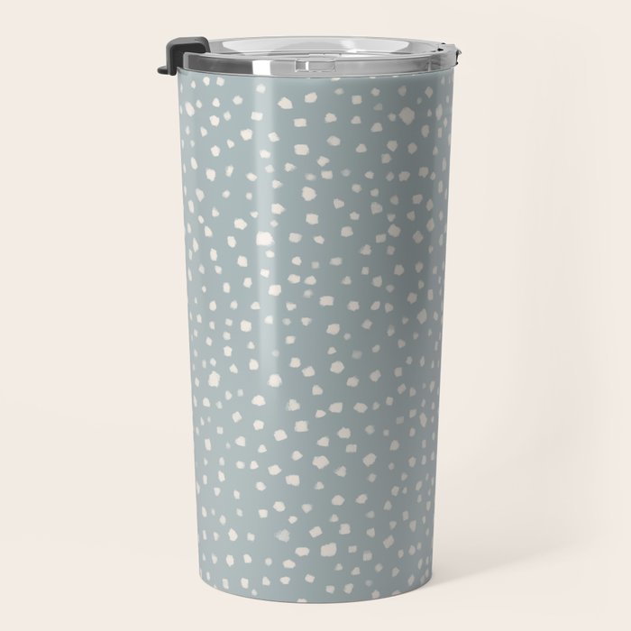 Minimal Painted Smudge Dots Pattern in Light Blue Gray and Cream Travel Mug Gallery Image 3
