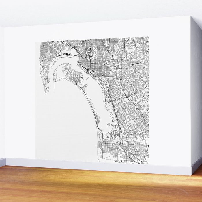 San Diego White Map Wall Mural Gallery Image 2