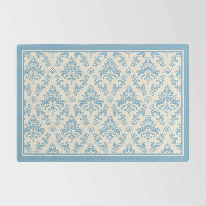 Elegant Air Blue Damask Pattern Rug Gallery Image 2