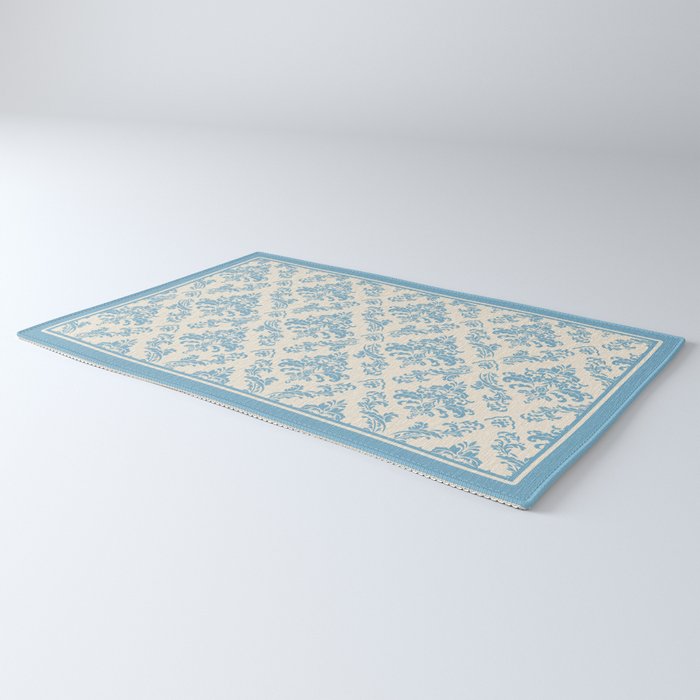 Elegant Air Blue Damask Pattern Rug Gallery Image 3