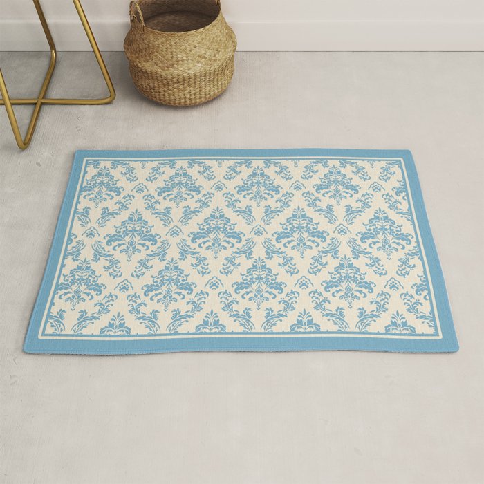 Elegant Air Blue Damask Pattern Rug Gallery Image 1