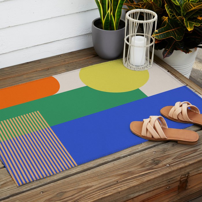 Colorful Abstract Geometric Modern Art Outdoor Rug Gallery Image 2