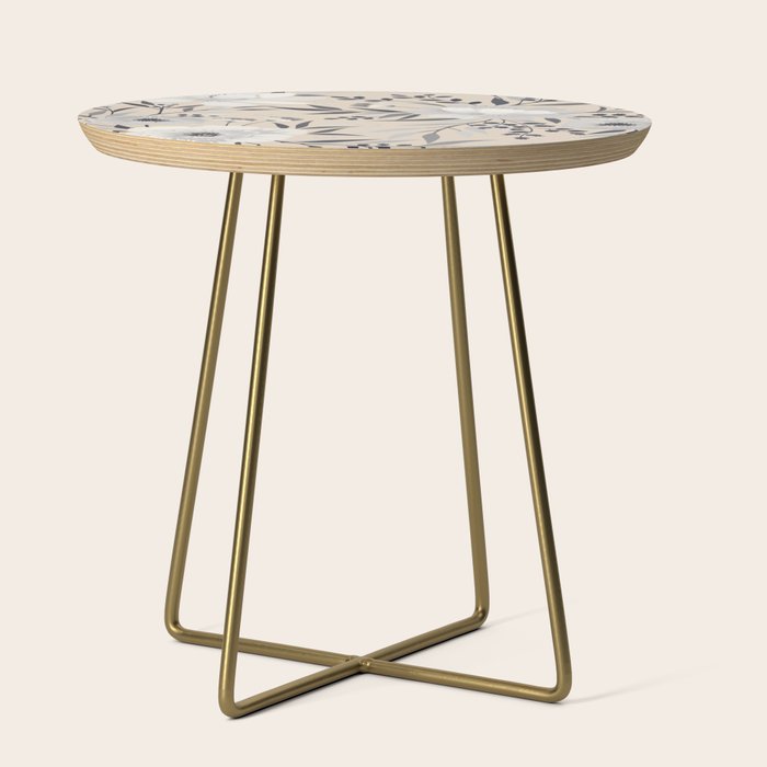 Modern, Boho, Floral Prints, Beige, Gray and White Side Table Gallery Image 1