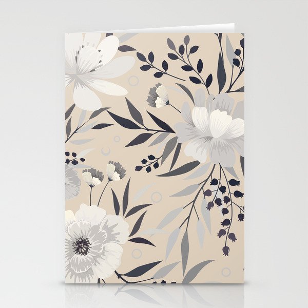 Modern, Boho, Floral Prints, Beige, Gray and White Stationery Card Gallery Image 1