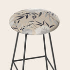 Modern, Boho, Floral Prints, Beige, Gray and White Stool Gallery Image 2