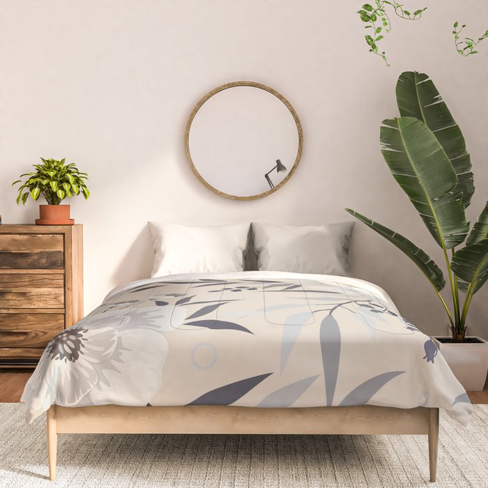 Modern, Boho, Floral Prints, Beige, Gray and White Comforter Gallery Image 3