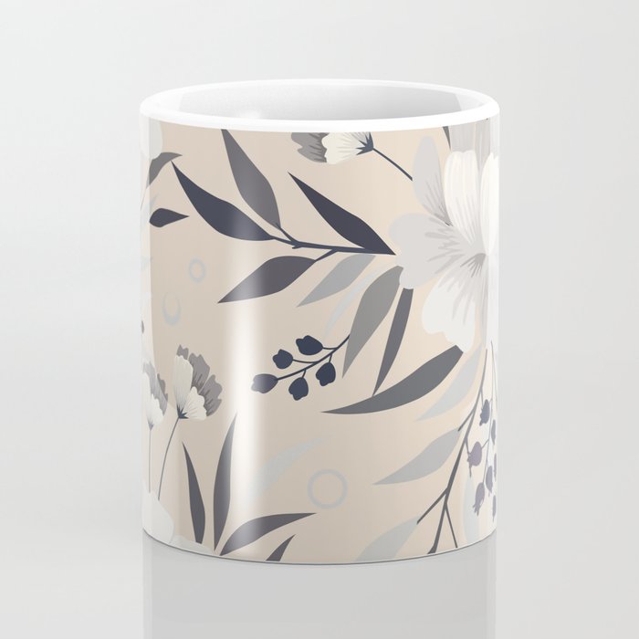 Modern, Boho, Floral Prints, Beige, Gray and White Coffee Mug Gallery Image 4