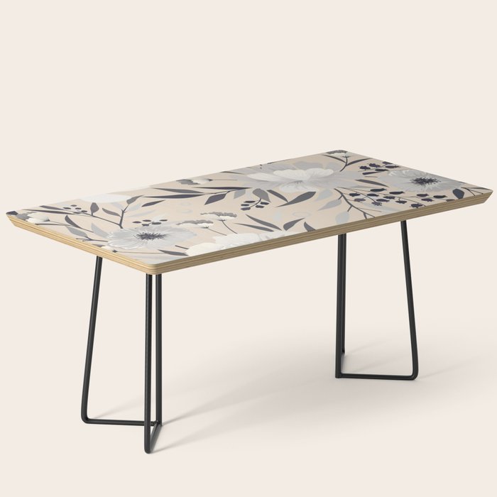 Modern, Boho, Floral Prints, Beige, Gray and White Coffee Table Gallery Image 1