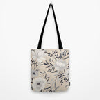 Modern, Boho, Floral Prints, Beige, Gray and White Tote Bag Gallery Image 2