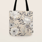 Modern, Boho, Floral Prints, Beige, Gray and White Tote Bag Gallery Image 1