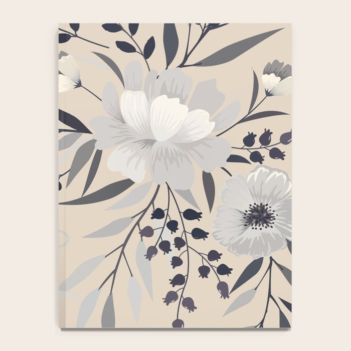 Modern, Boho, Floral Prints, Beige, Gray and White Notebook Gallery Image 4