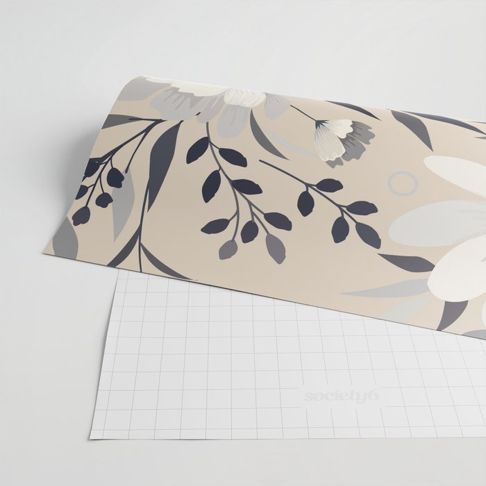 Modern, Boho, Floral Prints, Beige, Gray and White Wrapping Paper Gallery Image 2