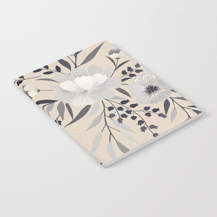Modern, Boho, Floral Prints, Beige, Gray and White Notebook Gallery Image 2