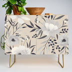 Modern, Boho, Floral Prints, Beige, Gray and White Credenza Gallery Image 1