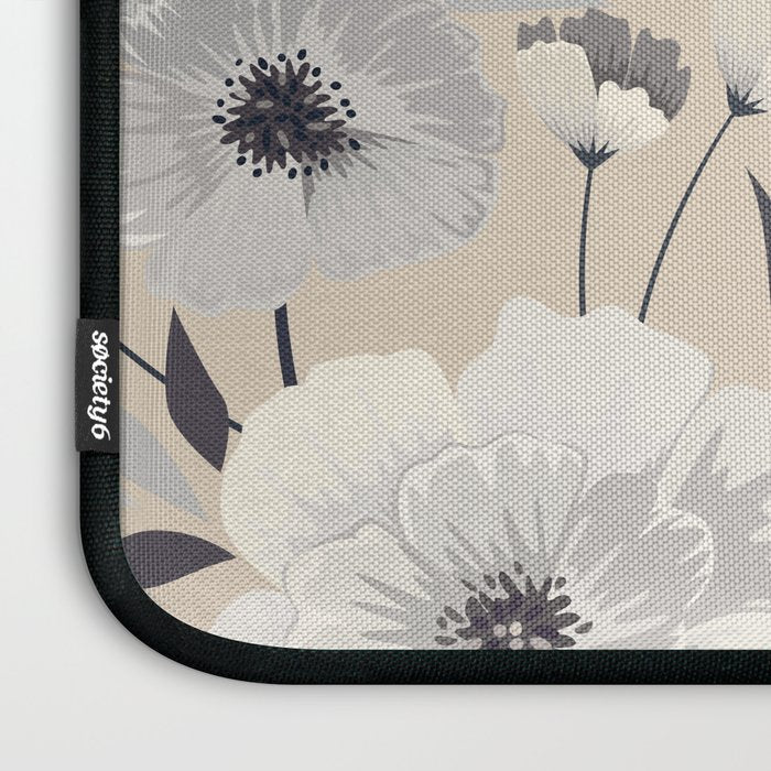 Modern, Boho, Floral Prints, Beige, Gray and White Laptop Sleeve Gallery Image 3