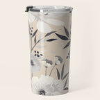 Modern, Boho, Floral Prints, Beige, Gray and White Travel Mug Gallery Image 3
