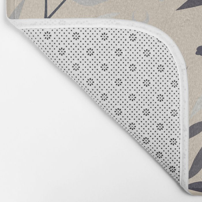 Modern, Boho, Floral Prints, Beige, Gray and White Bath Mat Gallery Image 2