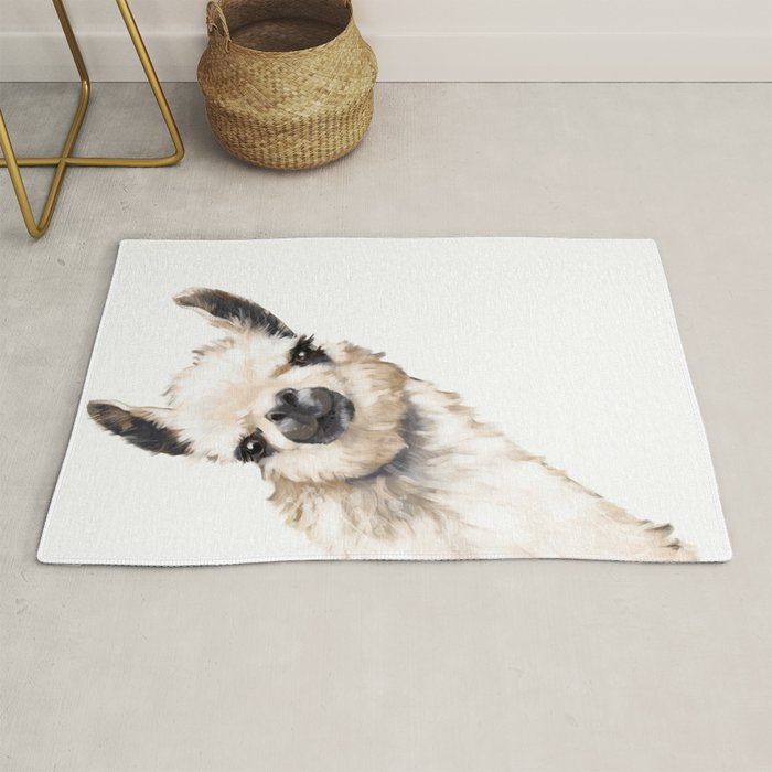 Sneaky Llama White Rug Gallery Image 1