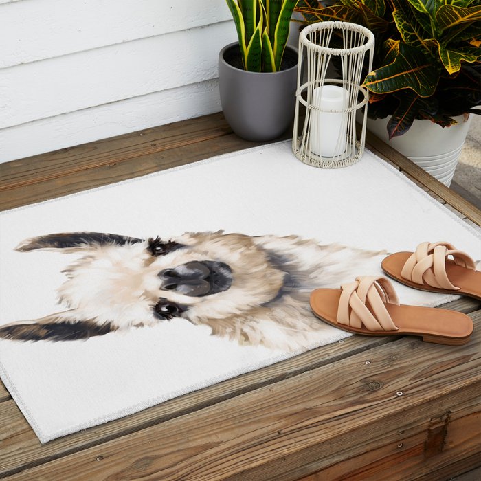 Sneaky Llama White Outdoor Rug Gallery Image 2