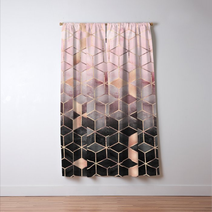 Pink And Grey Gradient Cubes Window Curtain Gallery Image 3