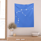 Aquarius Zodiac Star Constellation Line Art Bright Blue Wall Tapestry Gallery Image 2