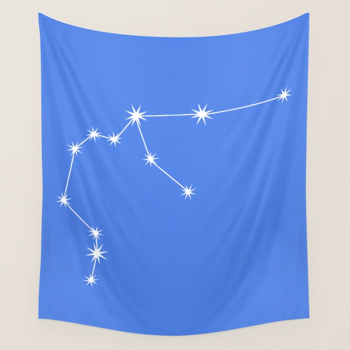 Aquarius Zodiac Star Constellation Line Art Bright Blue Wall Tapestry Gallery Image 4