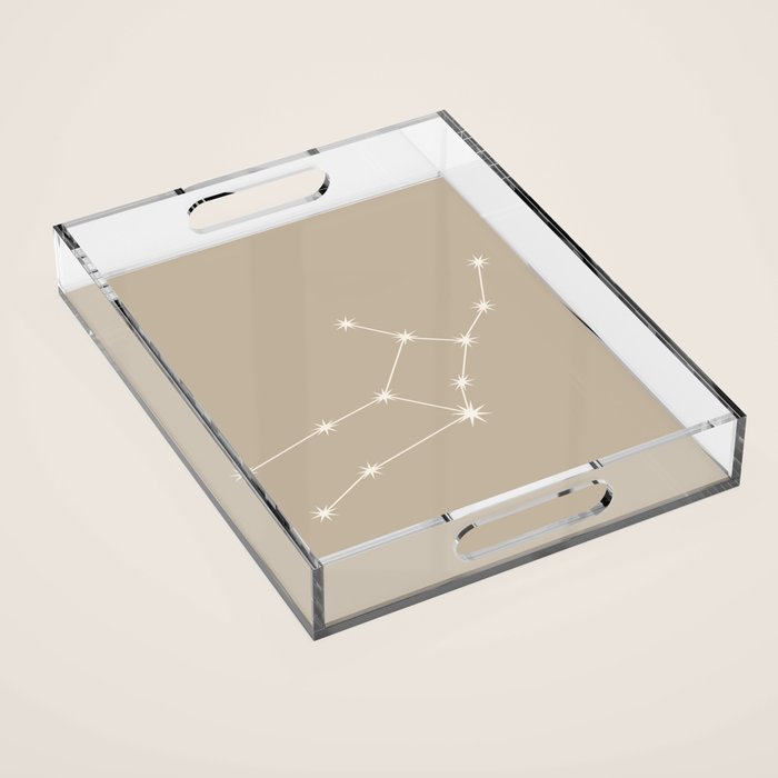 Virgo Zodiac Star Constellation Line Art Beige Acrylic Tray Gallery Image 1