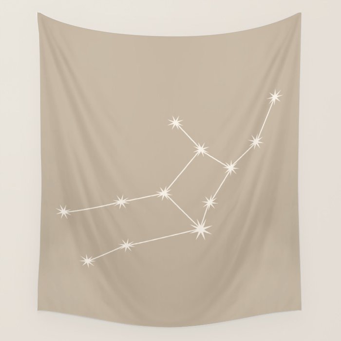 Virgo Zodiac Star Constellation Line Art Beige Wall Tapestry Gallery Image 1