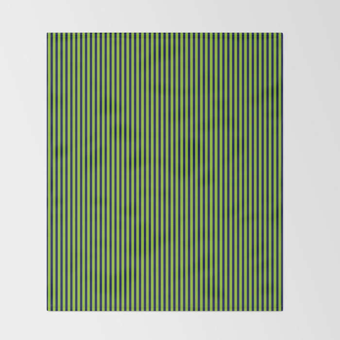 Lime Green and Navy Blue Ultra Fine Vertical Stripes Throw Blanket Gallery Image 2