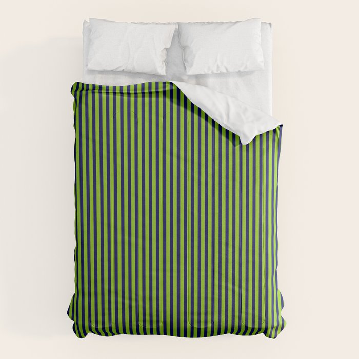 Lime Green and Navy Blue Ultra Fine Vertical Stripes Comforter Gallery Image 6
